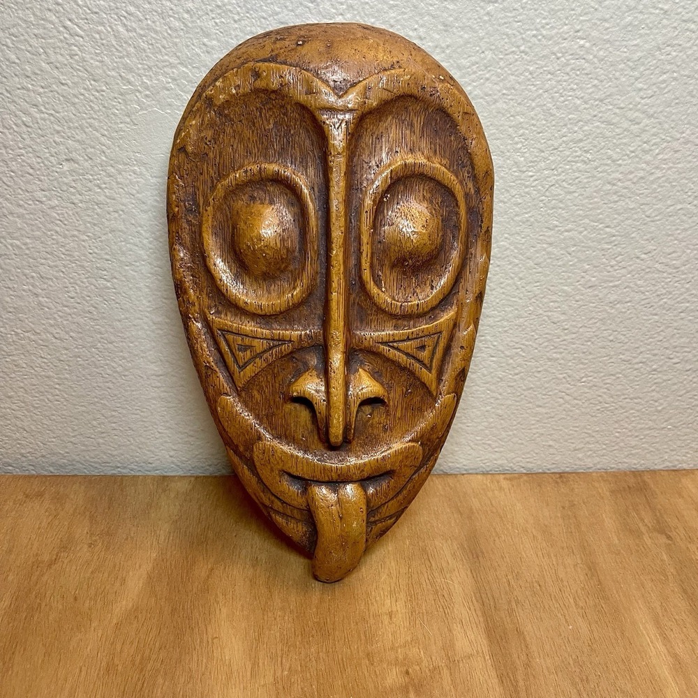 Vintage Ethnic Mask Native Tribal Heavy Back Hanger Faux Wood Grain Design
